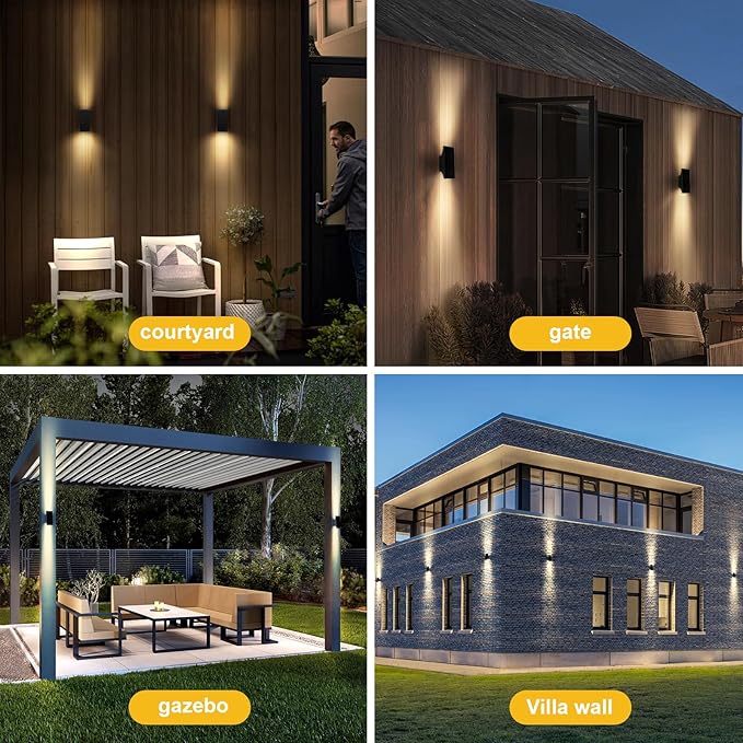 Solar Outdoor Lights, 3000K 700LM Solar Wall Lights Outdoor Up and Down, Dimmable Solar Sconce Lights, IP65 Waterproof Outdoor Solar Lights for Yard Patio Garage Porch, 1pcs