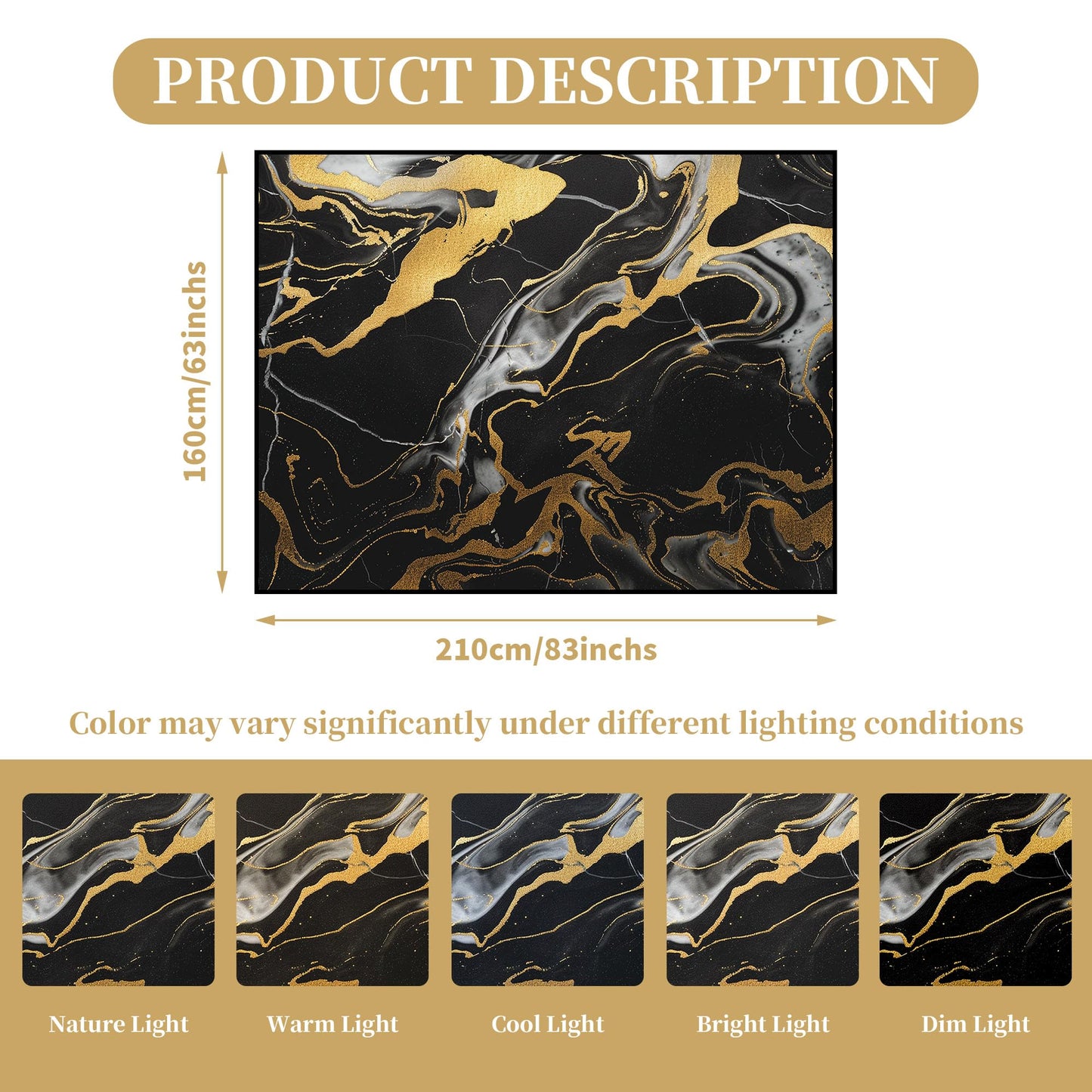 VTKON 5' x 7' Marble Area Rug for Living Room Bedroom Dining Room Black Gold Marble Rug Marble-Patterned Carpet Marbled Throw Rug for Kids Adults Washable Floor Mat Non-Slip Carpet Game Room Decor