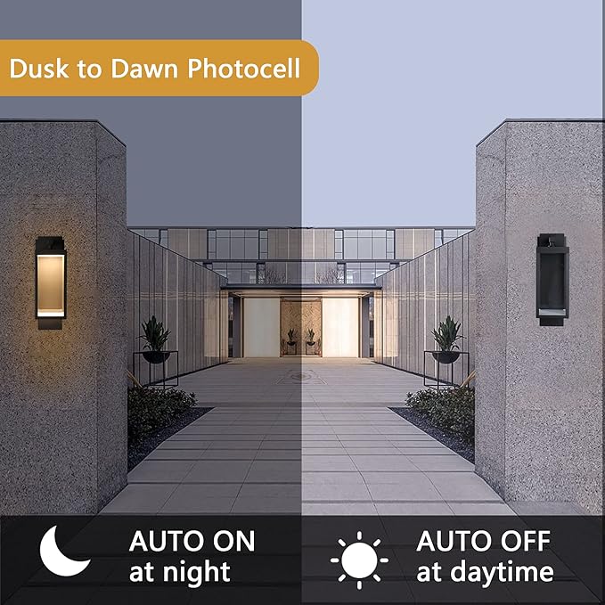 Modern Outdoor Light Fixtures Dusk to Dawn Outdoor Lighting,15" Exterior Wall Sconce, Porch Light, Black Garage Lights Wall Lamp, Waterproof Outdoor Lights for House, Garden, Front Door