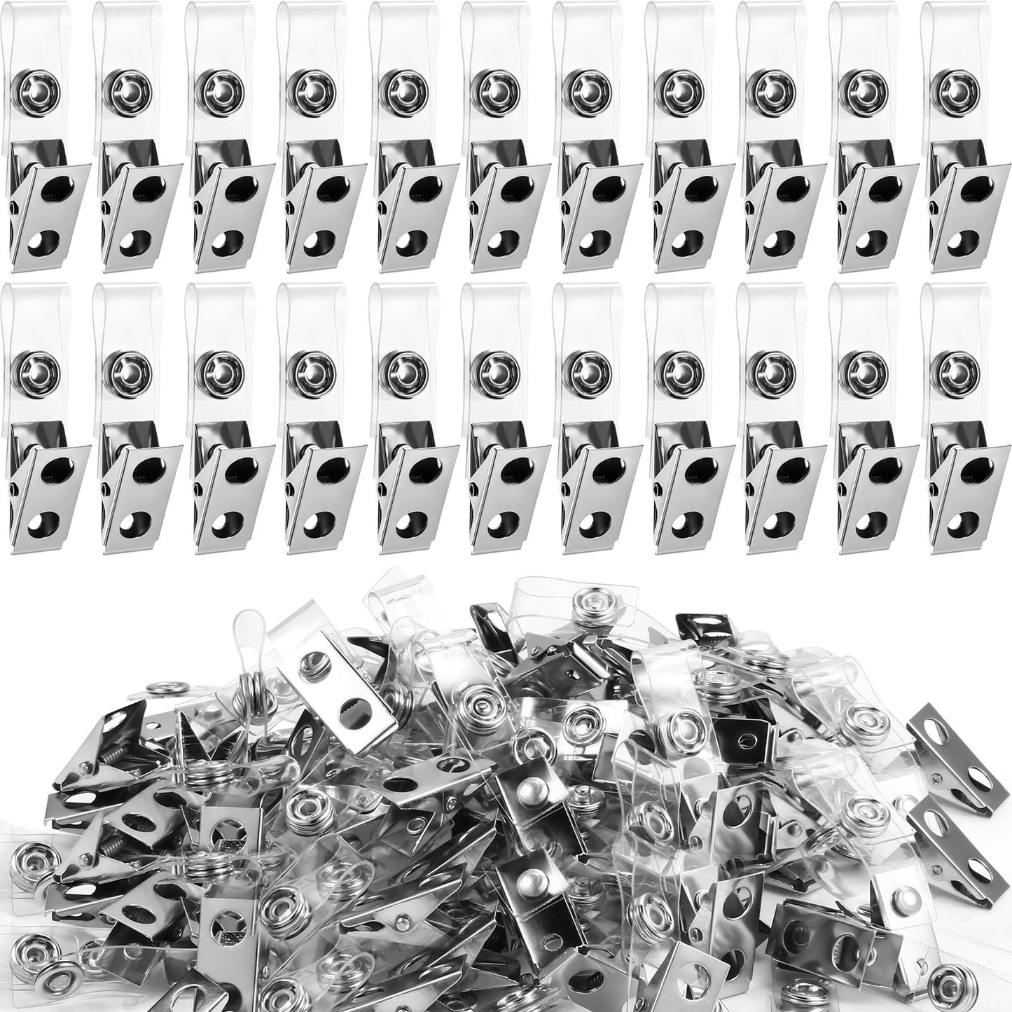 Marspark 400 Pack Metal Badge Clips with PVC Straps Double Hole ID Badge Clips for Name Tag ID Cards Holders, Office Supplies(Silver)