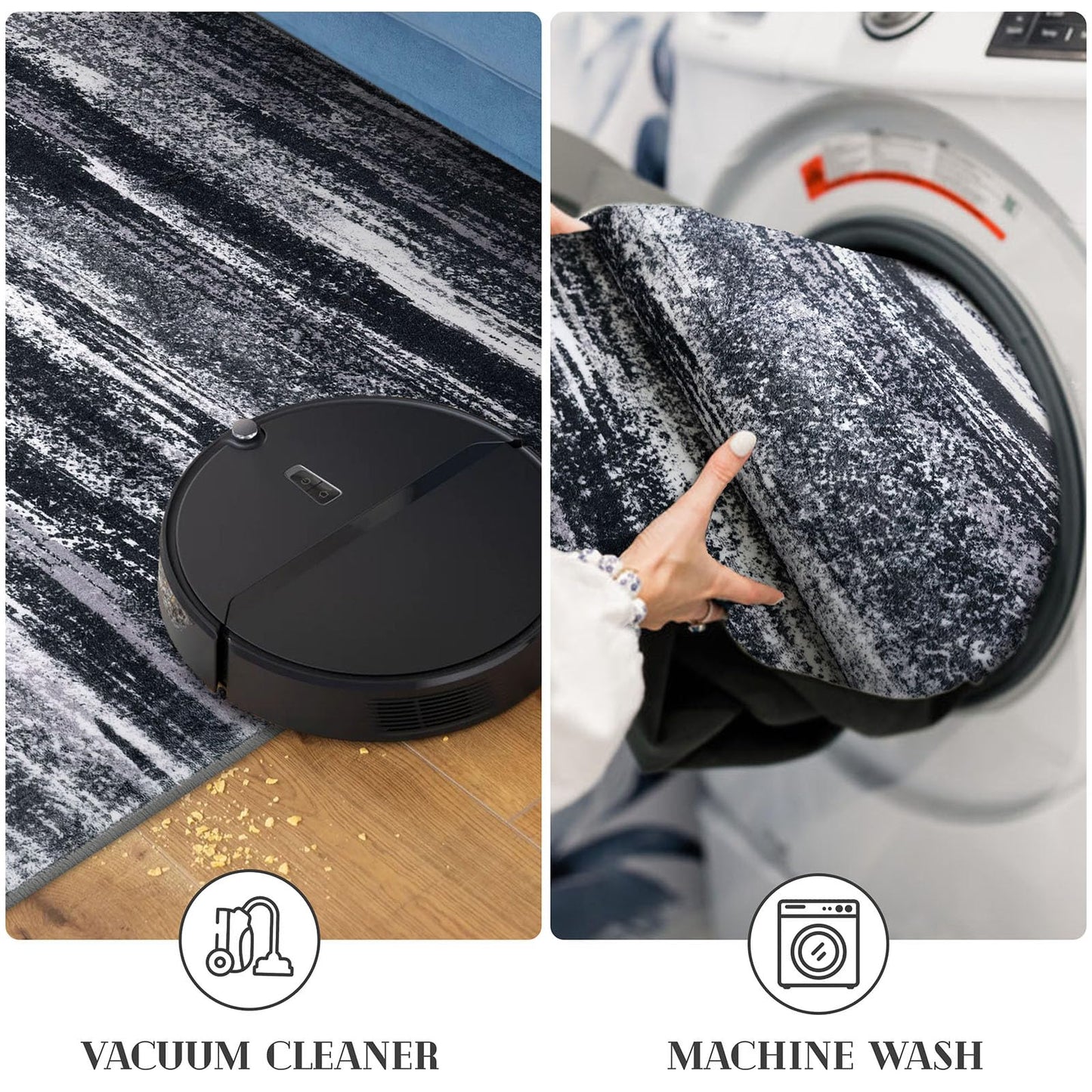 Lansny Modern Abstract Entryway Rug Indoor 2x3 Washable Rug Non-Slip Soft Small Area Rug Black Grey Kitchen Mats Thin Print Faux Wool Floor Carpet Throw Rugs for Entrance Bedroom