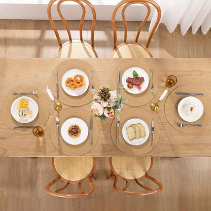 SHACOS 15 inch Round Braided Placemats Set of 6 Cotton Polyester Heat Resistant Round Table Mats Washable Place Mats for Dinner Party Table Decoration (Camel, 6)