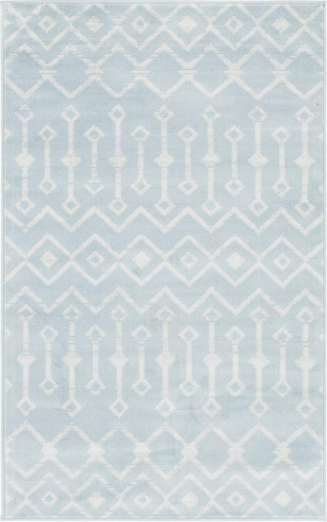 Rugs.com Geometric Kasbah Trellis Collection Rug – 3' X 5' Light Blue Low Pile Rug Perfect for Living Rooms, Large Dining Rooms, Open Floorplans
