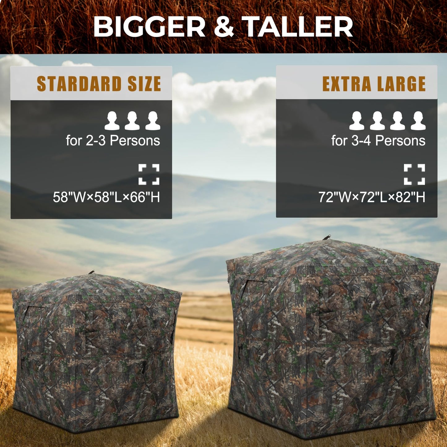 HUNTSEN Hunting Blind 270° See Through 3-4 Person Ground Blind Pop Up Deer Blind for Hunting with Carring Bag - Portable Durable Blind for Turkey and Deer Tent