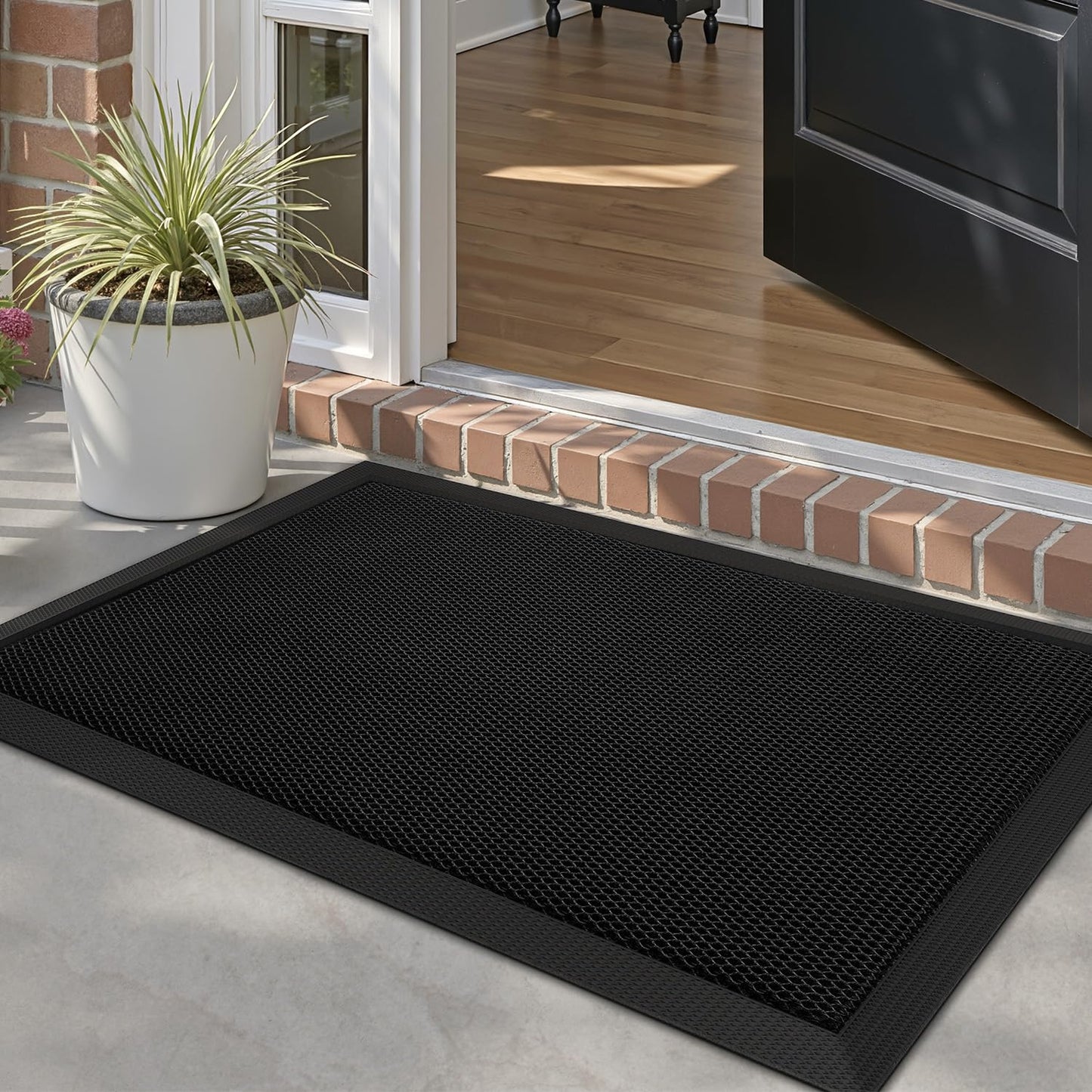 LUMI Front Door Mat for Outside Entrance 23.5''x35.5'', Heavy-Duty Dirt-Trapping Doormat with Durable Non-Slip Rubber Backing, Stain & Fade-Resistant Entry Mats, Black