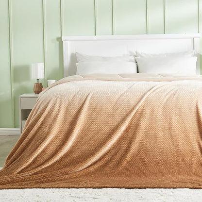 NEWCOSPLAY Super Soft Throw Blanket Ombre Brown Premium Silky Flannel Fleece Leaves Pattern Lightweight Bed Blanket All Season Use (Ombre Brown, Throw(40"x50"))