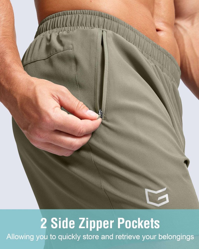 G Gradual Men's Athletic Running Shorts with Zipper Pockets Quick Dry 7"/ 5"/ 9" Workout Gym Shorts for Basketball Hiking(Sage Green,5M)