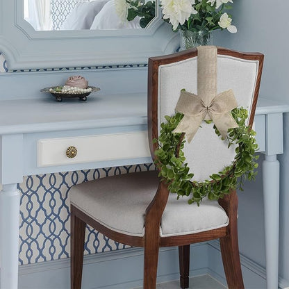 WILLBOND 4 Pcs Christmas Kitchen Cabinet Wreath Boxwood Garland with Ribbon Greenery Garland Hanging Wreaths for Cabinet Wall Window Door Fireplace Party Farmhouse Decor(Burlap,Linen)