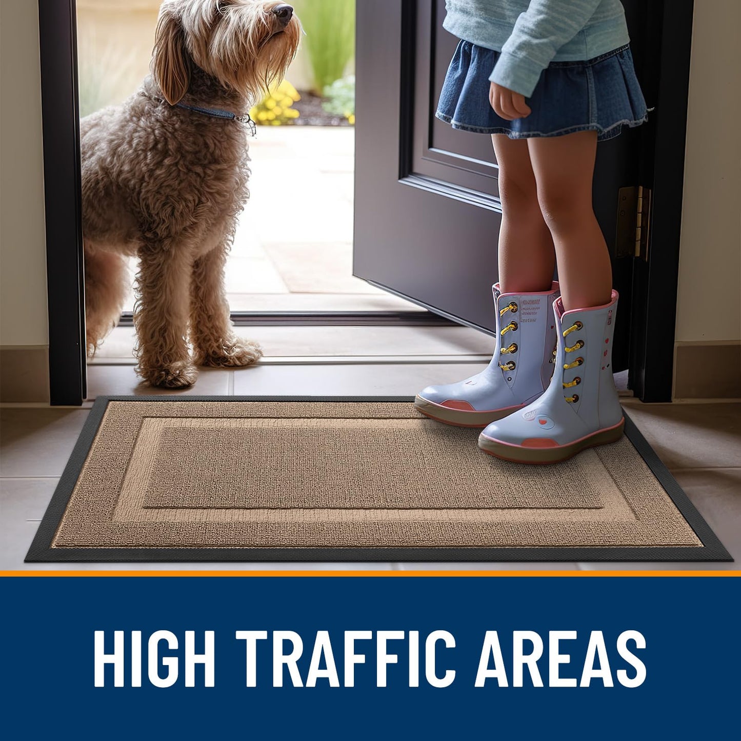 OLANLY Front Door Mat Indoor Outdoor Entrance, Waterproof All-Season, All-Weather Doormat, Sturdy Natural Rubber, Low Profile, Easy Clean Patio Porch Entryway Mat, 47x23, Mocha