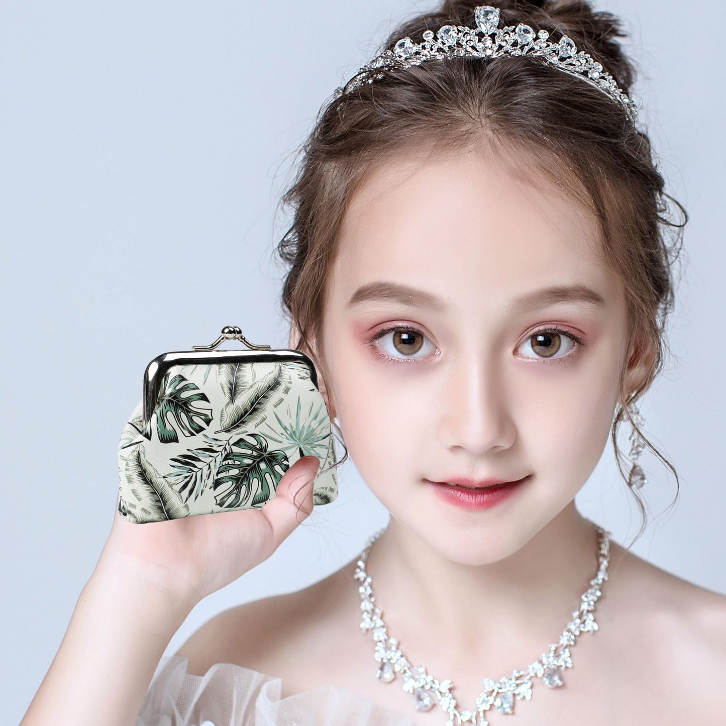 SNCCJ Cute Small Coin Purse for Women Girls, 2 Pack Chic PU Leather Mini Change Pouch with Kiss Lock Clasp, Portable Fashion Accessories Gift for Her or Her Daughter (Leaves)