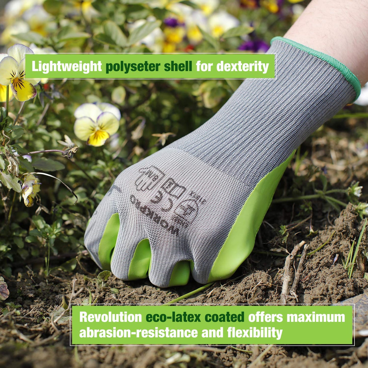 WORKPRO 6 Pairs Garden Gloves, Work Glove with Eco Latex Palm Coated, Gardening Gloves, Working Gloves for Weeding, Digging, Raking, and Pruning (Large)