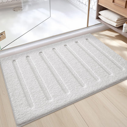 Color&Geometry White Bathroom Rugs 30x17, Ultra Soft Absorbent Microfiber Bath Rugs, Washable Plush Striped Bathroom mat, Non-Slip Bath Mats for Bathroom, Bathtub, Shower, Laundry, White