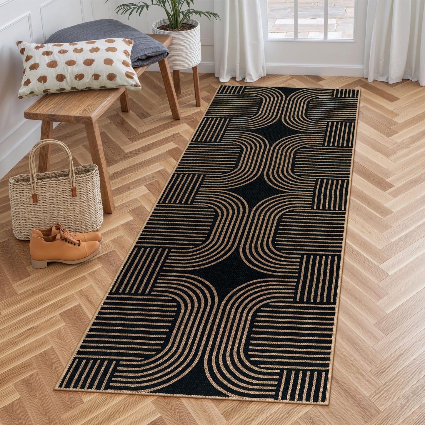 Lahome Modern Geometric Runner Rug, 2x6 Laundry Room Rug Runners for Hallways Non Slip, Washable Outdoor Carpet with Rubber Backing, Farmhouse Non Shedding Kitchen Mats for Floor Entryway