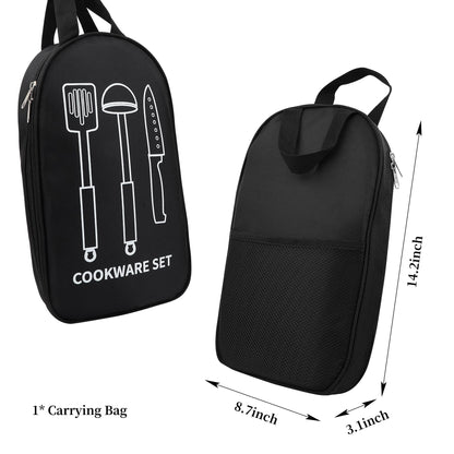Camping Cooking Utensils Set, Stainless Steel Grill Tools, Camping BBQ Cookware Gear and Equipment for Travel Tenting RV Van Picnic Portable Kitchen Essentials Accessories (Black-16 PCS)