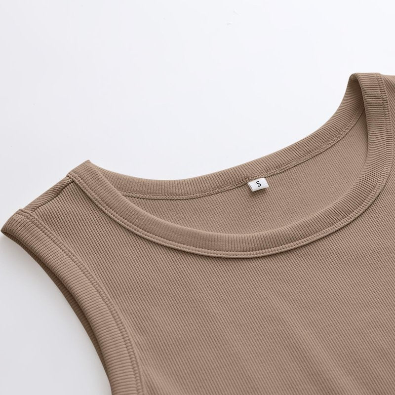 ANRABESS Womens Sleeveless High Neck Tank Tops Fashion Summer Casual Basic Slim Fit Ribbed Racerback Top Shirt Clothes Light Coffee-L