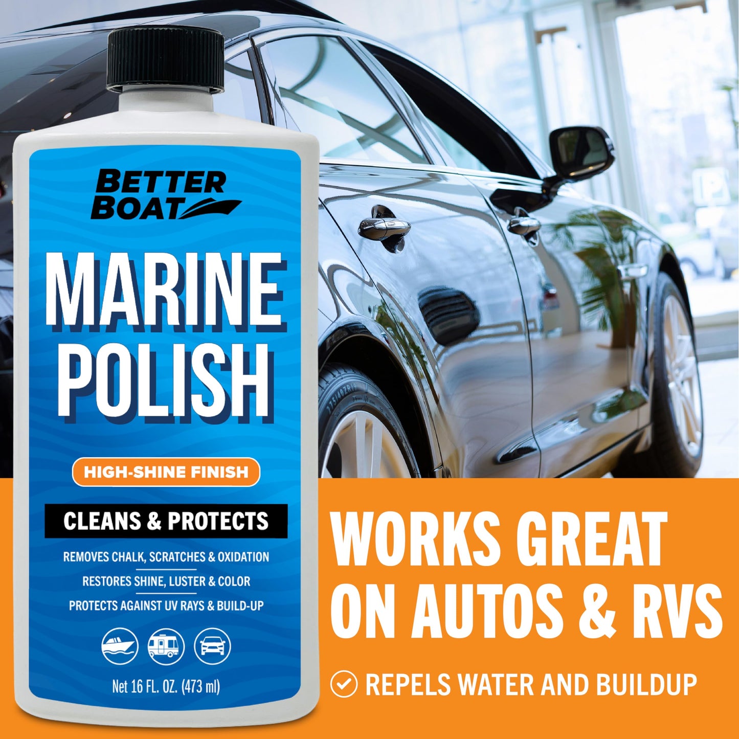 Marine Polish High-Gloss Gel Coat Restorer, Oxidation Remover with UV Protection for Fiberglass, Metal, Painted Surfaces, Boats, and RVs - Better Boat