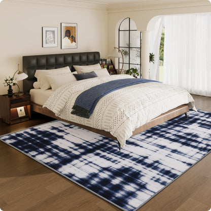 Clemile Modern Area Rug 8x10 - Non-Slip Washable Rug Living Room Carpets - Soft & Stain Resistant Rug for Home Bedroom Dining Room Home Office Indoor Nursery Blue and White