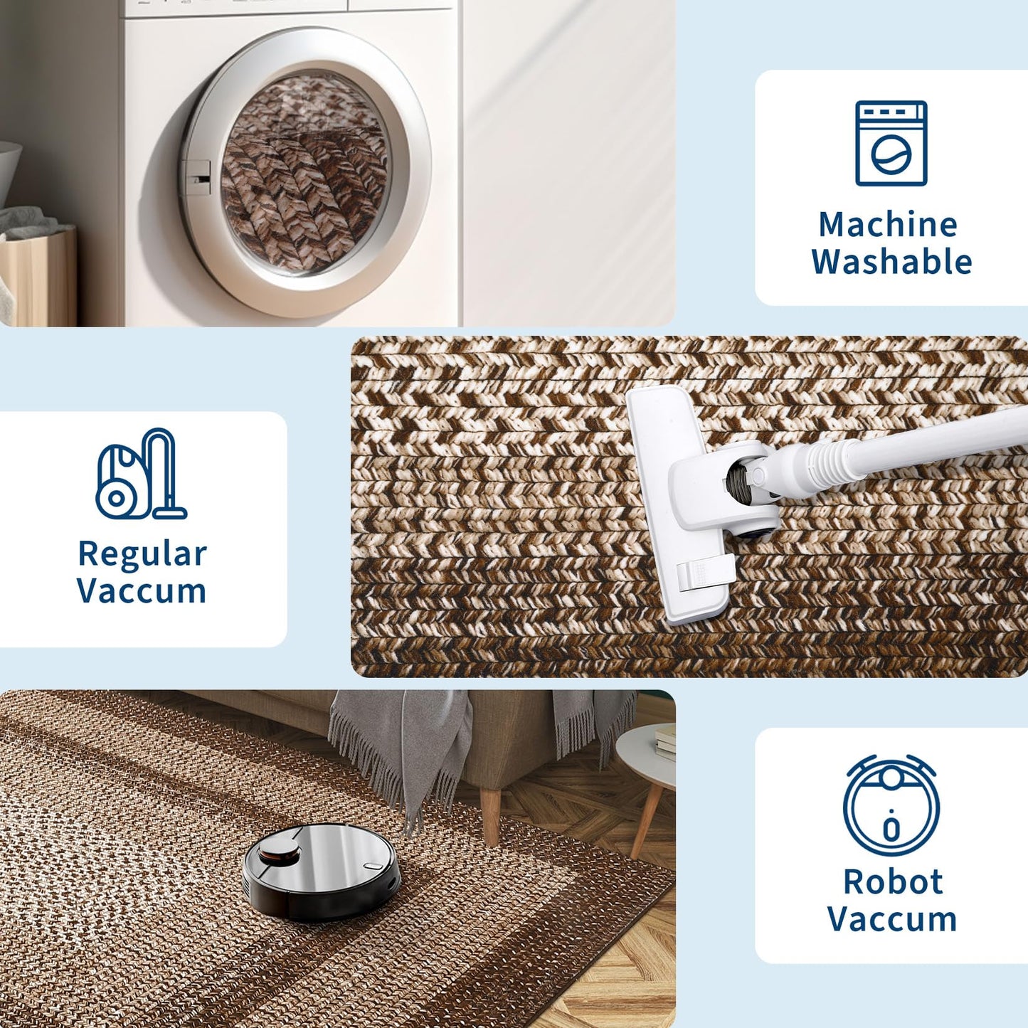 RUGSREAL 2x3 Entry Rug Small Bedroom Area Rug Braided Printed Mat for Living Room Farmhouse Kitchen Mat Indoor Non Slip Rustic Throw Carpet Machine Washable Rug for Sink Under Table, Brown