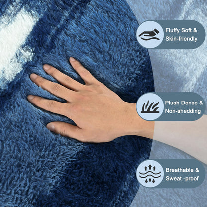 FALARK Shag Blue Striped Area Rug for Boys Room, 4x6 Feet Fluffy Soft Plush Rug for Kids Bedroom Decor, Indoor Non Slip Washable Carpet, Shaggy Carpets for Living Room, Playroom, Nursery