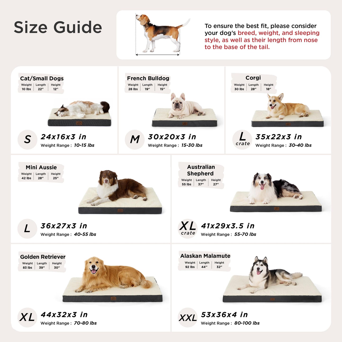 Bedsure Dog Beds Large Sized Dog - Comfy Flat Pet Beds with Removable Washable Cover, Orthopedic Egg Crate Foam Puppy Mat, Suitable for Pet Up to 65 lbs