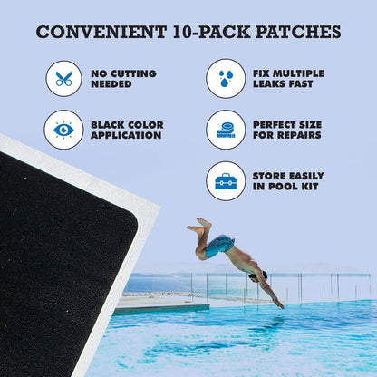 Burro Adhesives 10-Pack Waterproof Clear Pool Tape Patches - Professional Grade PVC Repair Kit with 2.75" x 4" Heavy Duty Patches for Commercial & Residential Vinyl Pools, Works Underwater & Dry