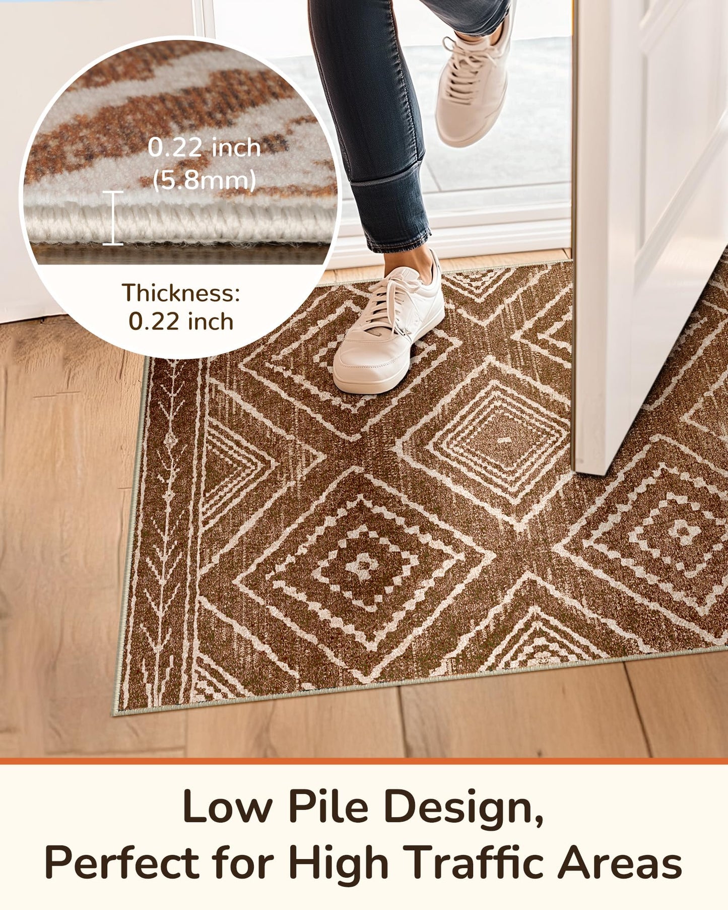 BESTSWEETIE Area Rug 2x6 Rug Machine Washable Non-Slip Low Pile Print Pattern Western Rug for Living Room Bedroom Entryway Tribal Series -Yellowbrown/Cream