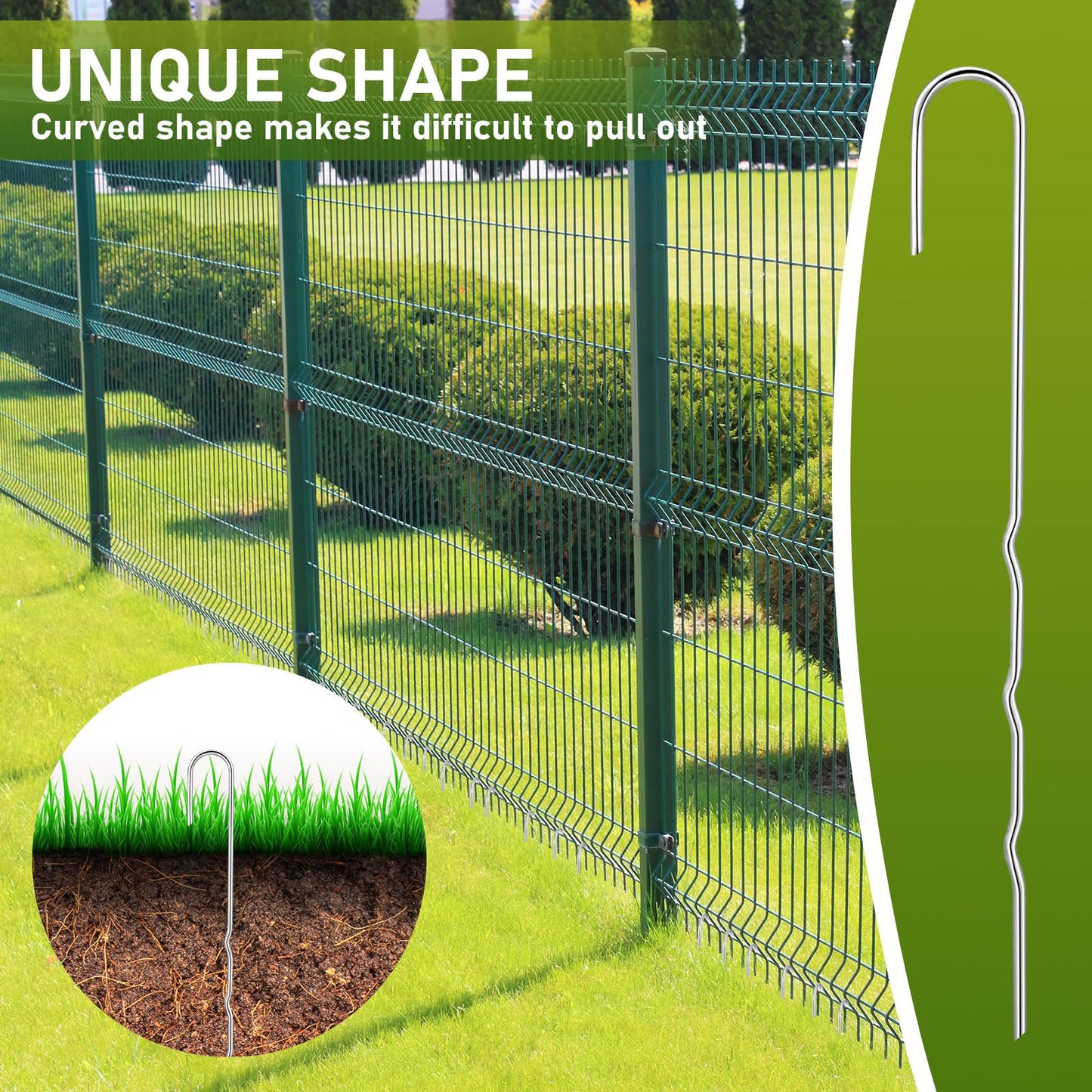 Yaocom 50 Pcs Kinked Ground Stakes 12 Inch Metal Garden Fence Edging Hook Heavy Duty J Shaped Galvanized Tent Fence Spikes for Dogs Digging Canopy Outdoor Yard Christmas Inflatables Decorations