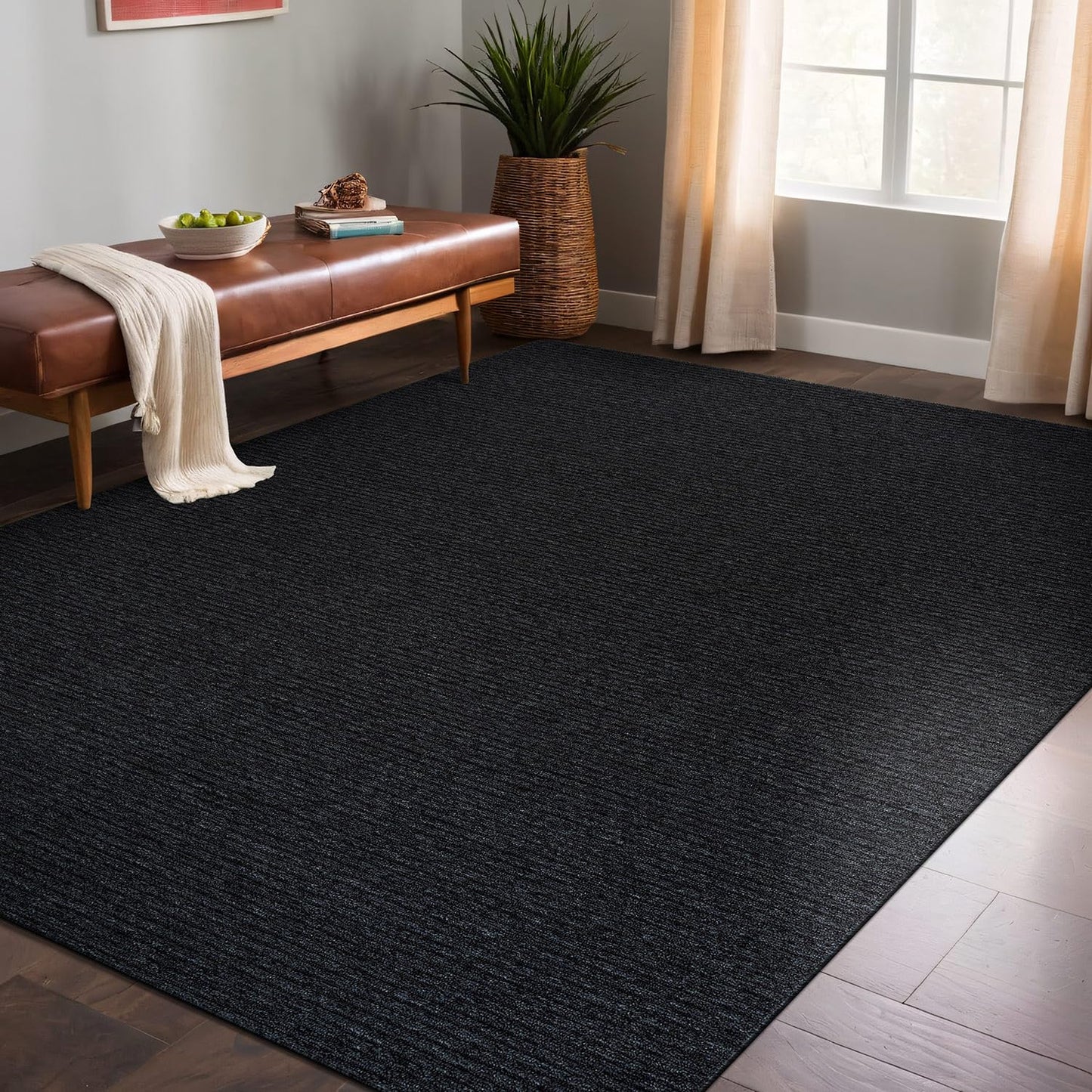 Luul Home Non Slip Dark Gray Solid Rubber Back Thin Rug for Living Room 4x6 Area Rugs for Kitchen, Rugs for Bedroom, Stain Resistant Easy Cleaning Non Shedding Carpet Dark Gray 4 x 6