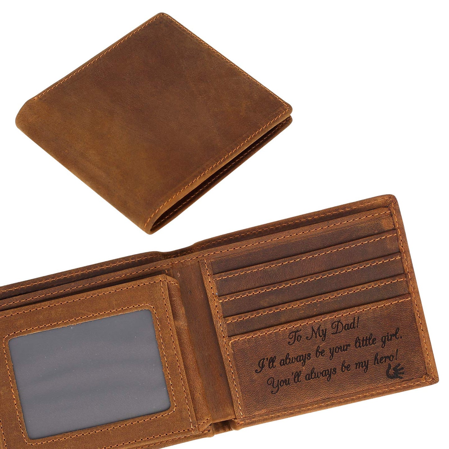 Engraved Leather Men Wallet - Customized Father's Wallets - Personalized Unique Gift For Dad As Birthday, Christmas and Father's Day Gift
