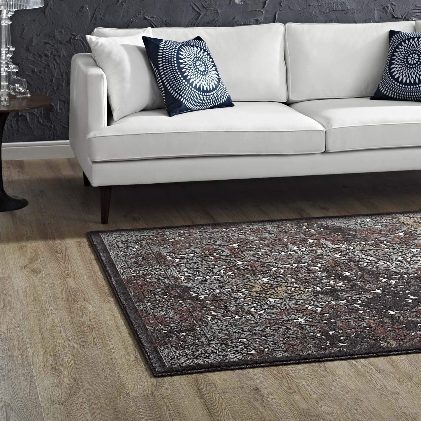 Modway Westia Ornate Turkish 5x8 Vintage Area Rug in Dark Brown and Silver Blue