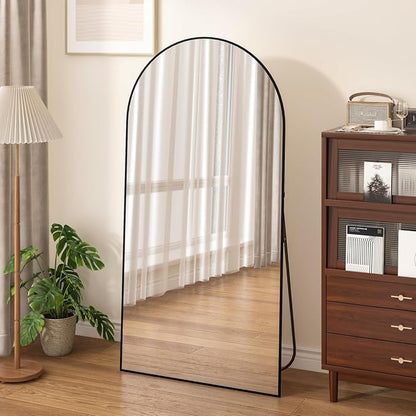 Arched Full Length Mirror Standing Mirror with Stand 78” x 38“ Large Wall Black Hanging Standing or Leaning Against The Wall for Bedroom Entryway