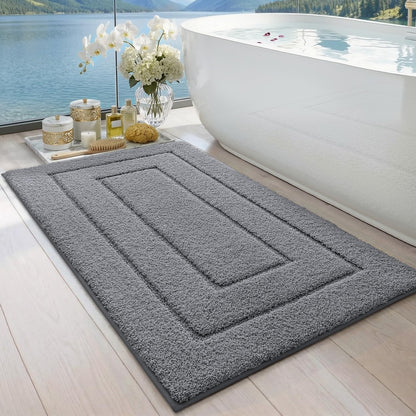 DEXI Bathroom Rug 43x24, Non Slip Washable Bath Mat for Shower Floor, Extra Large Absorbent Soft Bathmat with Rubber Backing, Quick Dry Microfiber Carpet, Grey