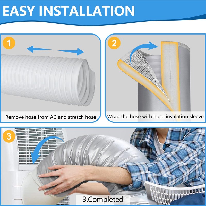 Upgraded Portable AC Hose Insulation Sleeve - Aluminum Foil Insulated Air Conditioner Hose Cover Wrap, Fit for 5"-5.9" Diameter Hoses, Silver