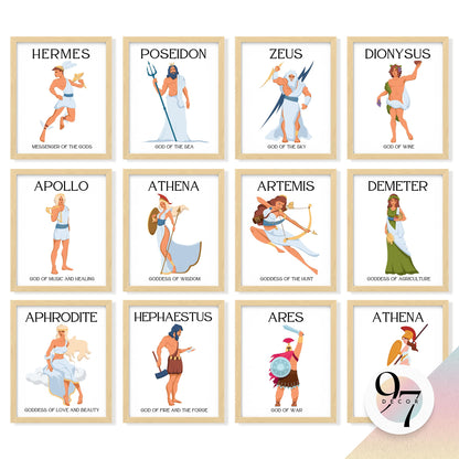 97 Decor Greek Mythology Decor - Ancient Greek Decoration, Apollo God Posters, Mythology Gifts, Greece Wall Art Prints, Aphrodite Poseidon Athena Goddess Party Decorations (8x10 Unframed)