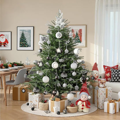 SHareconn 100MM/4 Inch 9PCS Large Christmas Balls Ornaments, Shatterproof Plastic Hanging Big Baubles Set for Xmas Tree Decoration Holiday Party Wedding Decorations with Hook,Black and White