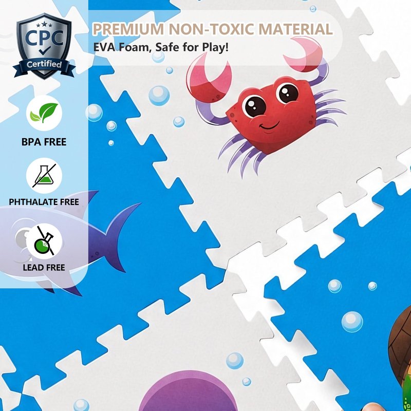 PLAY 10 Puzzle Play Mat, Foam Floor Tiles, Children’s Foam Puzzle Mat Baby Floor Play Mat 34×34 Inches Sea World 9 Pieces, Edge Tooth A