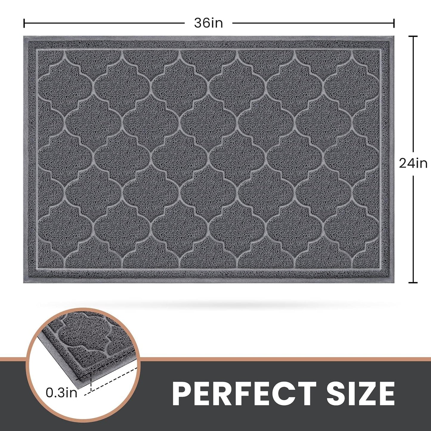 LuxStep Door Mat Large 24x36 Inch Indoor Outdoor Doormat, Non-Slip Low-Profile Design Floor Mat, Durable Trap Dirt and Dust Front Door Welcome Mat for Entryway,Patio,Garage, Grey