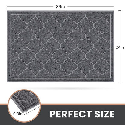 LuxStep Door Mat Large 24x36 Inch Indoor Outdoor Doormat, Non-Slip Low-Profile Design Floor Mat, Durable Trap Dirt and Dust Front Door Welcome Mat for Entryway,Patio,Garage, Grey
