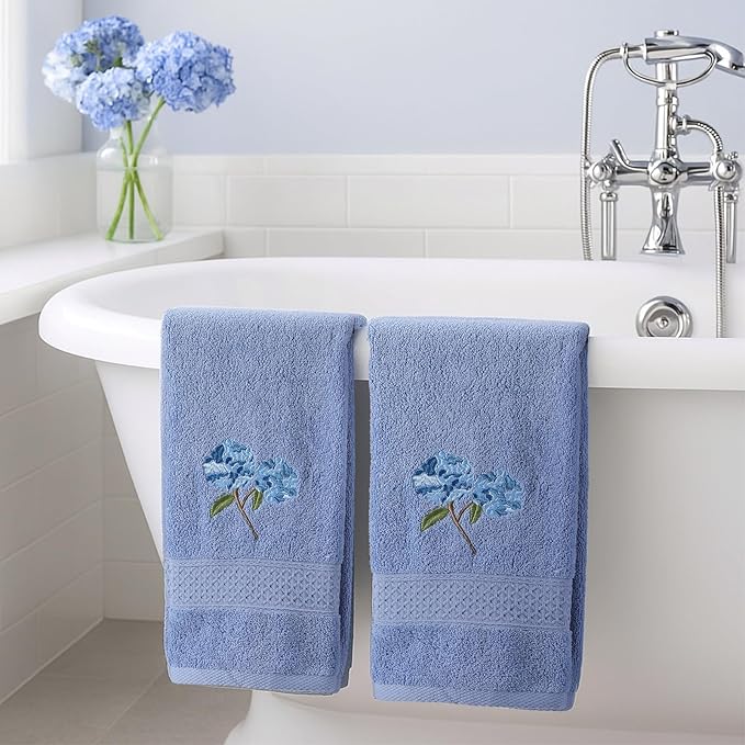 2 Pcs Hydrangea Hand Towels Blue Hydrangea Floral Bathroom Decor 14x29 Inch