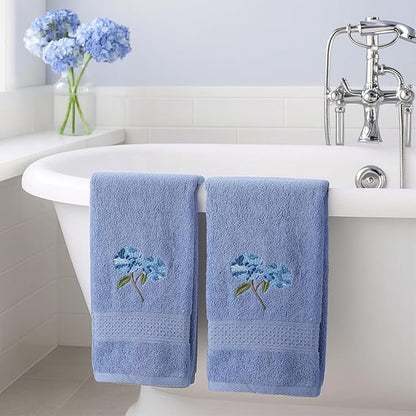 2 Pcs Hydrangea Hand Towels Blue Hydrangea Floral Bathroom Decor 14x29 Inch