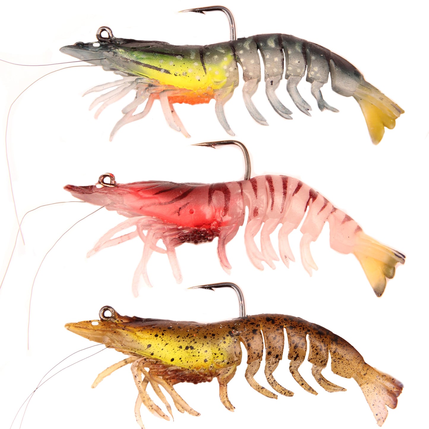 EXAURAFELIS 3pcs Fishing Lures Shrimps baits Pre-Rigged Fish Jigs - Soft Lure Bass Trout Lifelike Shrimp Crayfish Swimbait