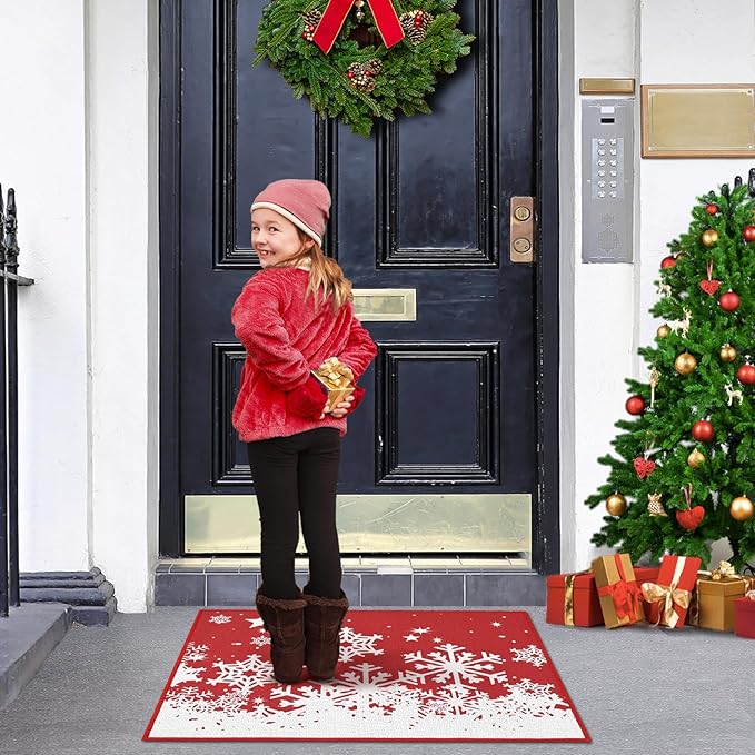 CAROMIO Christmas Doormat 20 x 32 Inch Holiday Xmas Decorative Door Mat Winter Christmas Snowflakes Welcome Mat Outdoor Indoor Non Slip Entrance Floor Door Mat Front Porch for Home Decoration