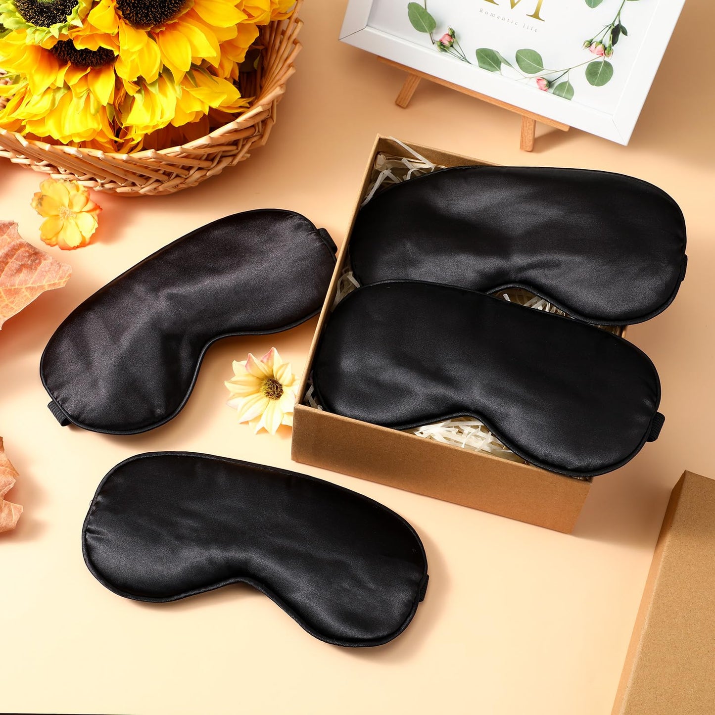 BBTO 4 Pcs Silk Sleep Eye Masks Smooth Soft Satin Eye Covers with Adjustable Strap Blindfold for Sleeping Blocking Out Lights Travel Relaxation (Royal Blue, Dark Green, Navy Blue, Black)
