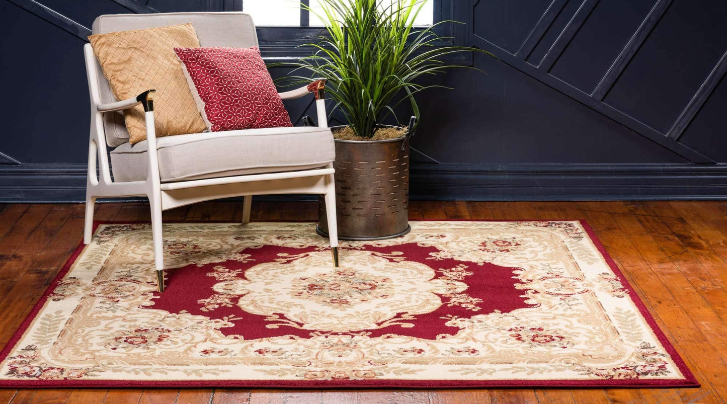 Unique Loom Versailles Collection Traditional Classic Medallion Motif Area Rug (4' 0 x 4' 0 Square, Burgundy/ Ivory)
