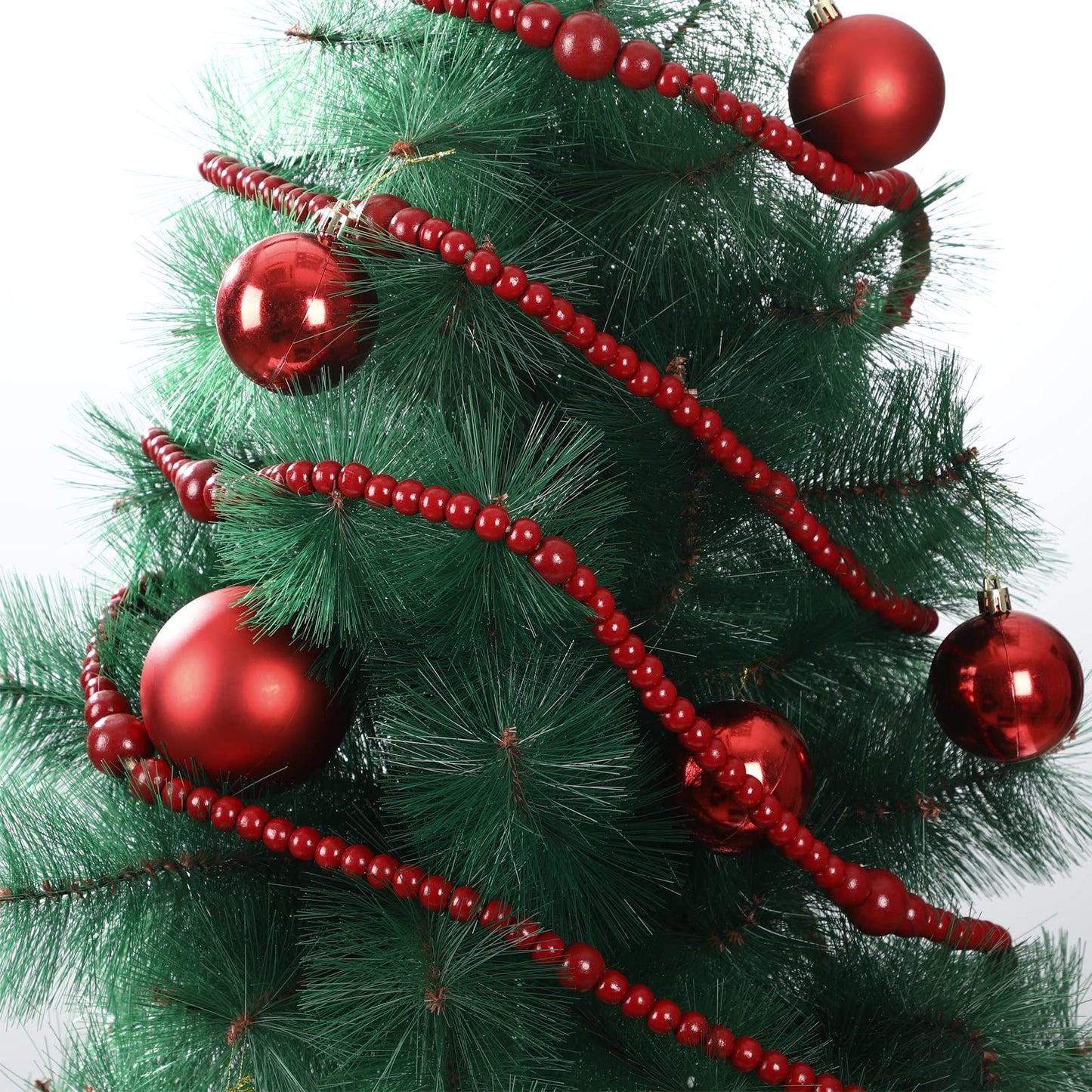 12 Feet Summer Christmas Wooden Beads Garland Round Craft Farmhouse Vintage Christmas in July Wood Bead Garlands for Xmas Supplies(Dark Red)
