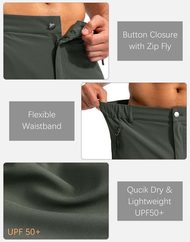 Pudolla Men's Hiking Cargo Shorts 9" Lightweight Outdoor Work Shorts for Men Travel Golf Camping Casual with 5 Zipper Pockets(Army Green Medium)