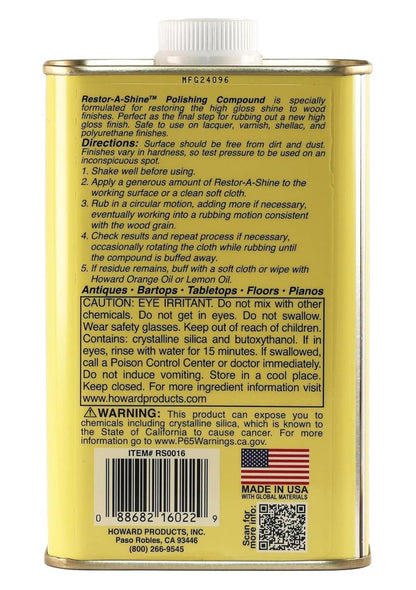 Howard Products Hardwood Floor Polish - Restor-A-Shine Wood Polisher for Furniture, Polishing Compound, Polish Compound, 16 oz