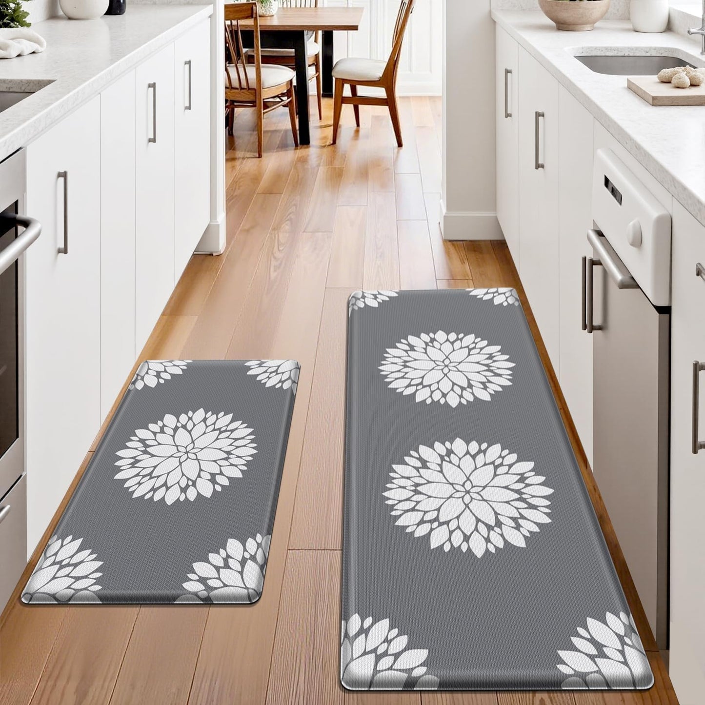 DailyCuddles Kitchen Mats for Floor [2PCS], Soft Anti Fatigue Kitchen Rugs for Home, Water Resistant Cushioned Standing Desk Mats, Non-slip Comfort Mat for Floor, Kitchen, Office, Sink, Laundry (Grey)