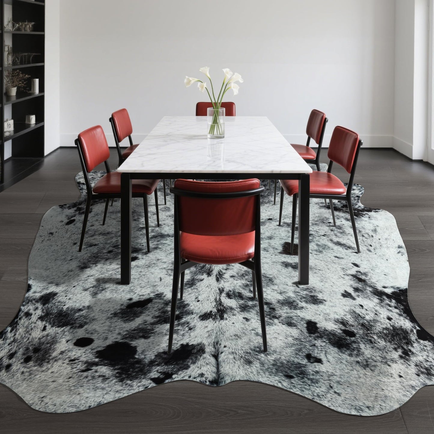 SUNYIWEI Faux Cowhide Rug, 5.2 x 6.2 ft Cowhide Rug for Living Room, Bedroom, Wall - Non-Slip,Gray White Black