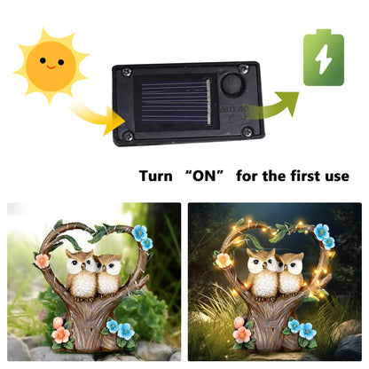 FLJZCZM Owl Statue with Solar Lights Outdoor Decor, Resin Owls Figurines for Garden Patio Lawn Decorations, Christmas Birthday Gifts for Women Friends (7.6Inches)